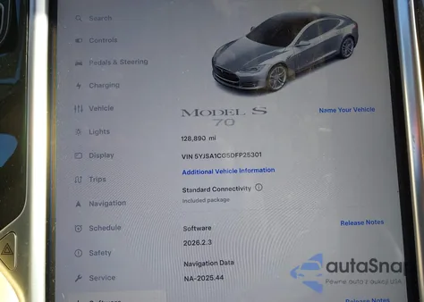 2013 Tesla Model S z USA, uszkodzony, nr VIN 5YJSA1CG5DFP25301